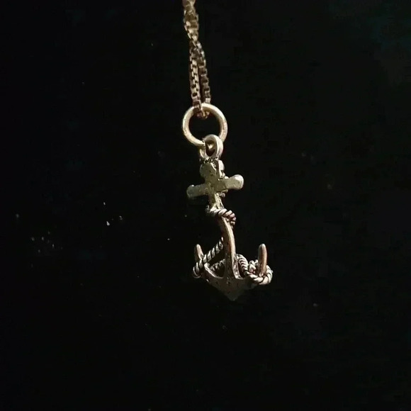 Sterling silver nautical anchor pendant on 20-in sterling silver box jean - Picture 2 of 2